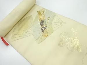 アンティーク　扇に弓矢模様織出し名古屋帯地反物